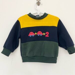 Vintage 80s 90s Toddler Colorblock Sweatshirt with Car Design Baby Infant 18Mo